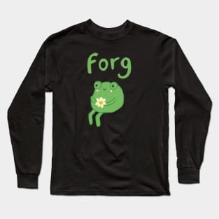 Cute Forg Frog : Sitting, Thinking, Holding a Beautiful Flower in Hand Long Sleeve T-Shirt